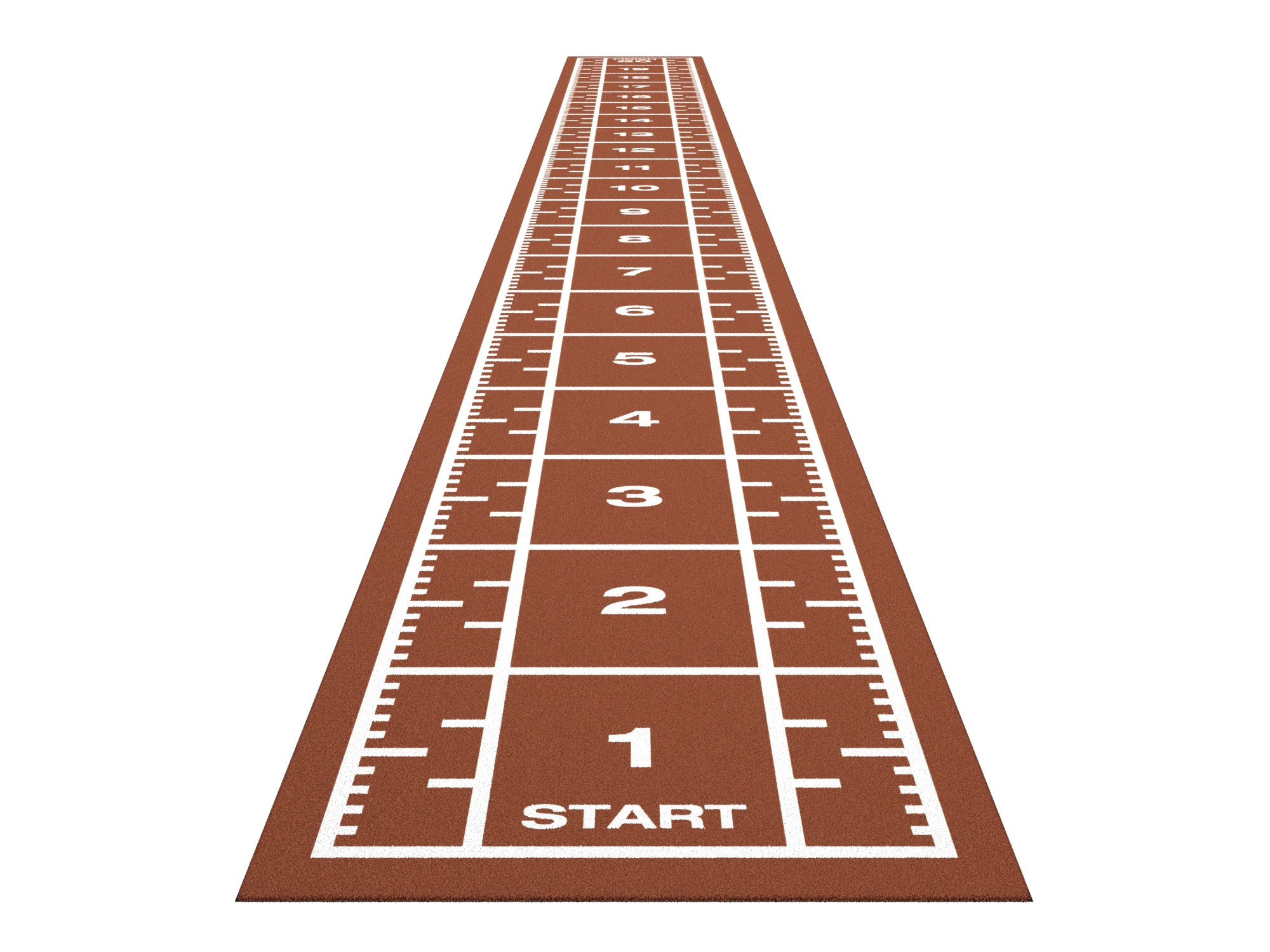 Sprinttrack premium indoor - met cijfers + START + markering - getuft - 10 x 1,33 m - zwart