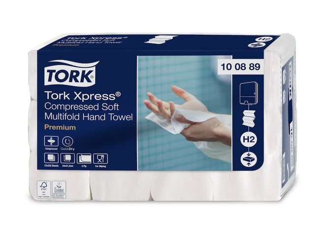 TORK handdoek compressed premium H2 - gevouwen 2 lagen - karton (12 x 225 vel.)